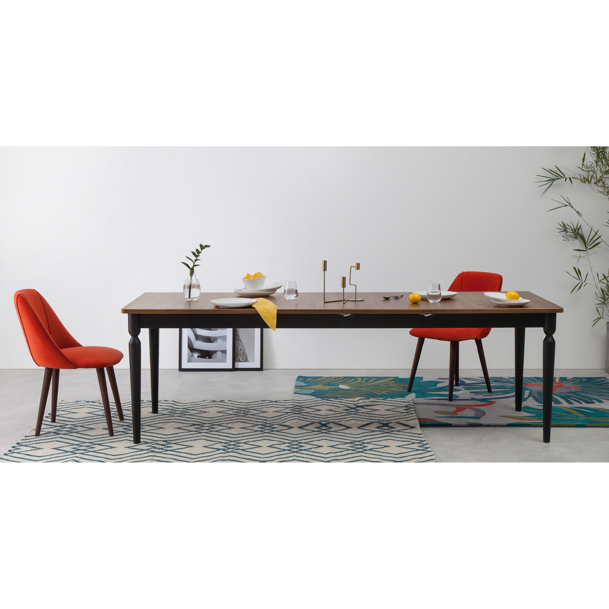 Pherson 8-12 Seat Double Extending Dining Table, Walnut and Black – image 4