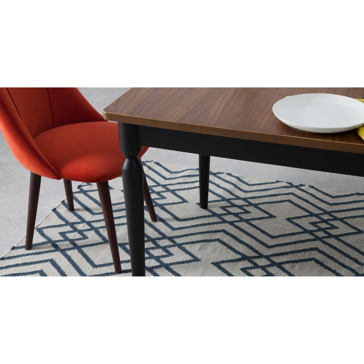 Pherson 8-12 Seat Double Extending Dining Table, Walnut and Black – image 5
