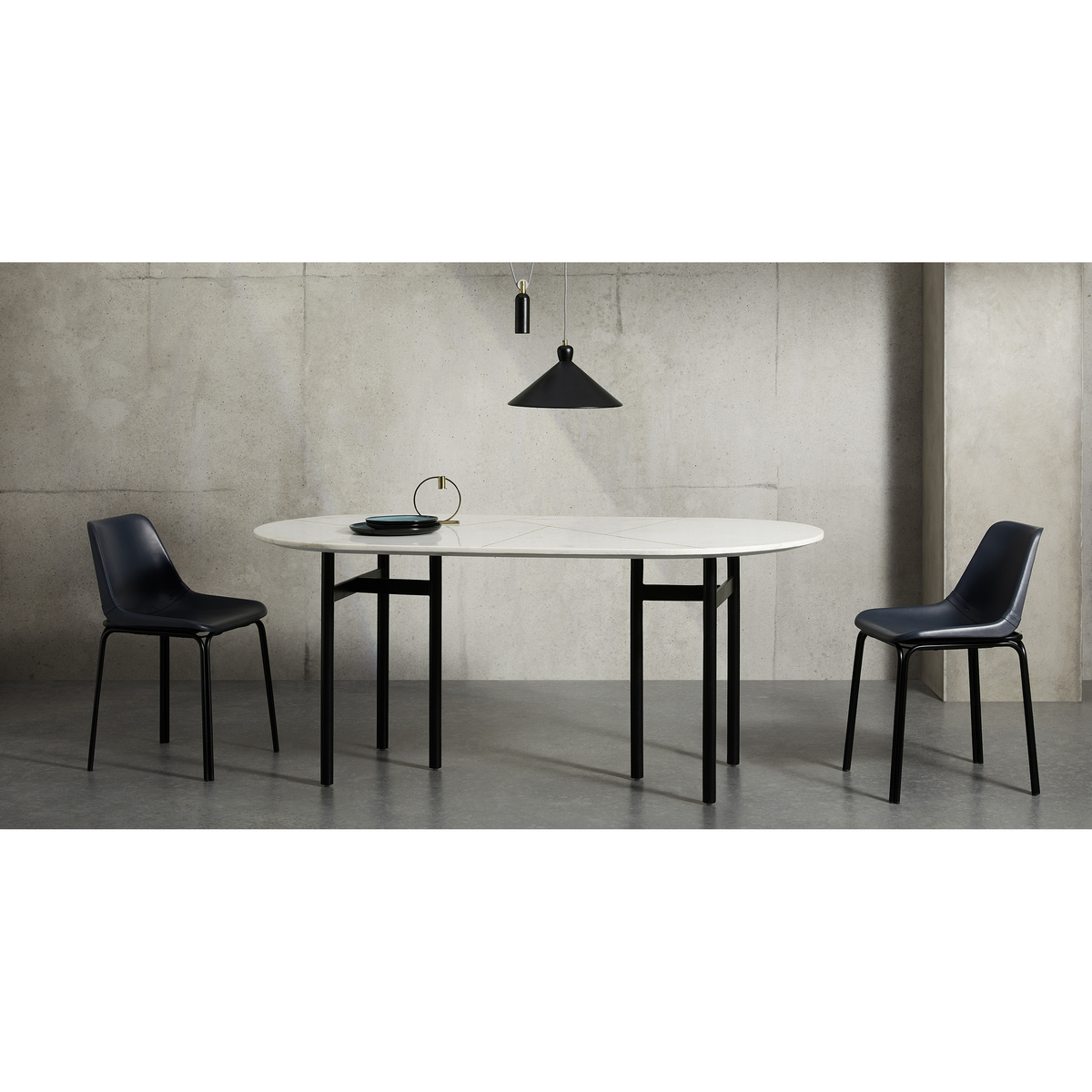 Tanaro 6 Seat Oval Dining Table, Marble and Brass – image 2