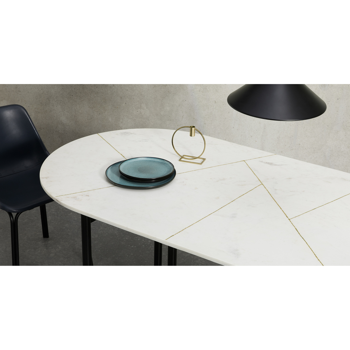 Tanaro 6 Seat Oval Dining Table, Marble and Brass – image 3