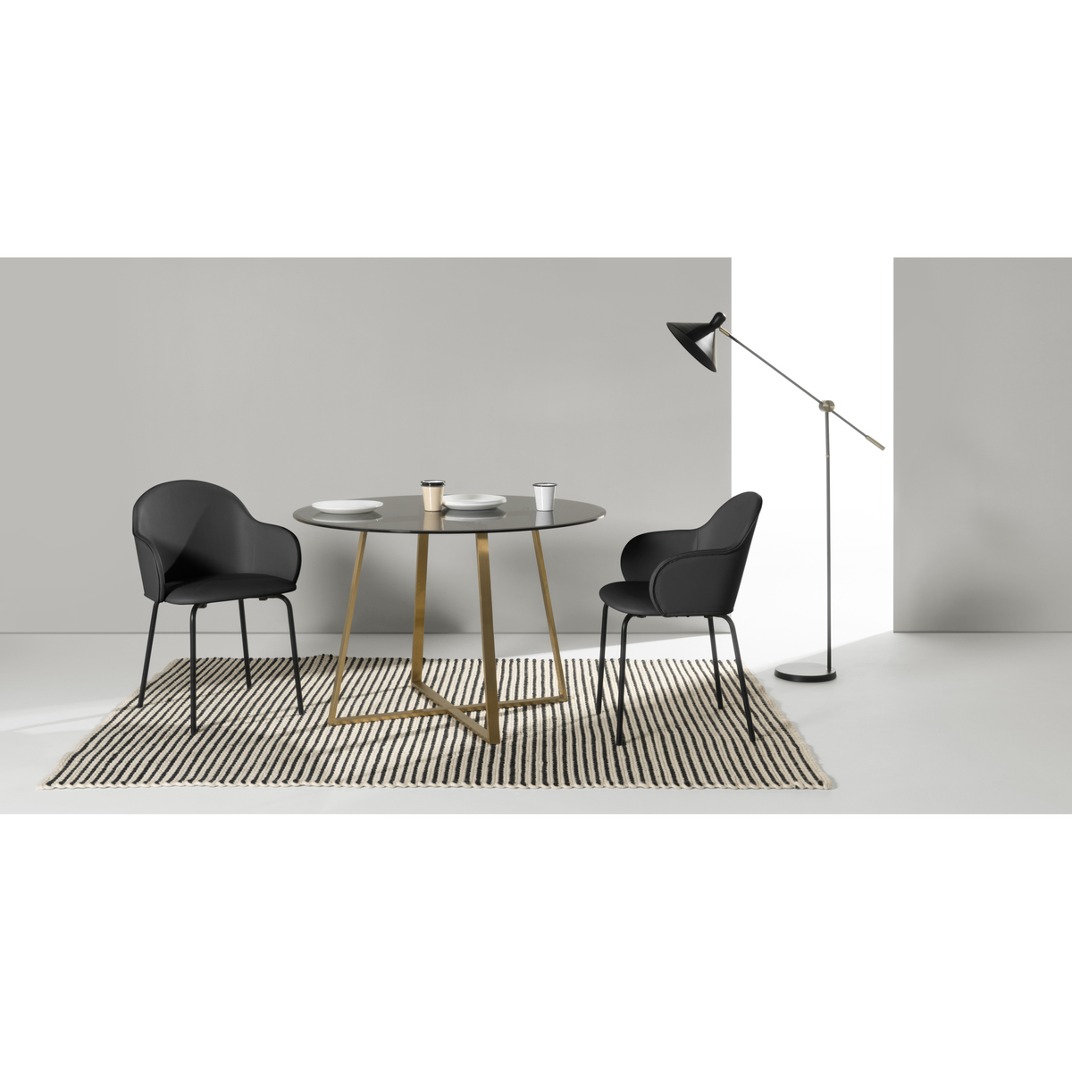 Haku 4 Seat Round Large Dining Table, Brass and smoked glass – image 2