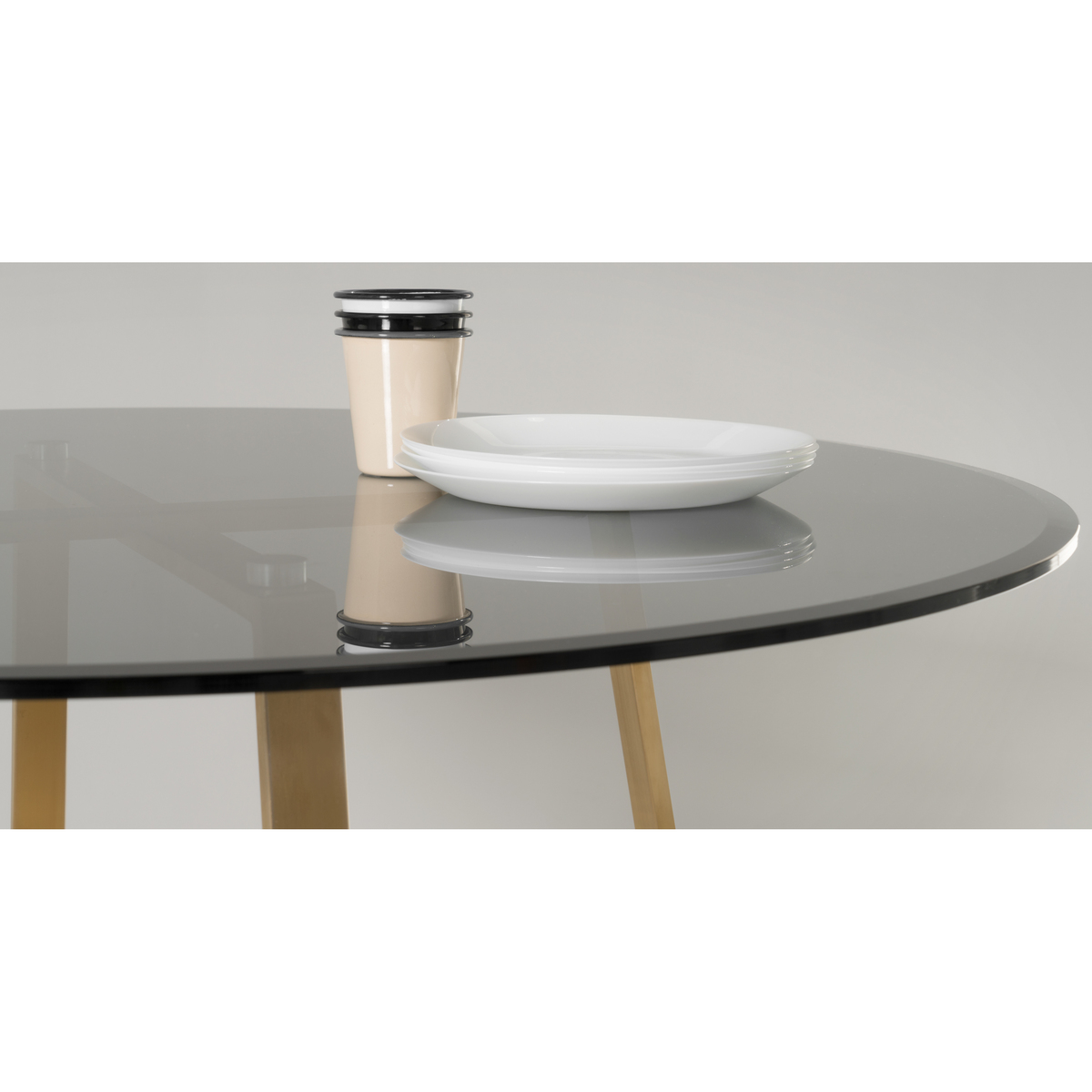 Haku 4 Seat Round Large Dining Table, Brass and smoked glass – image 5