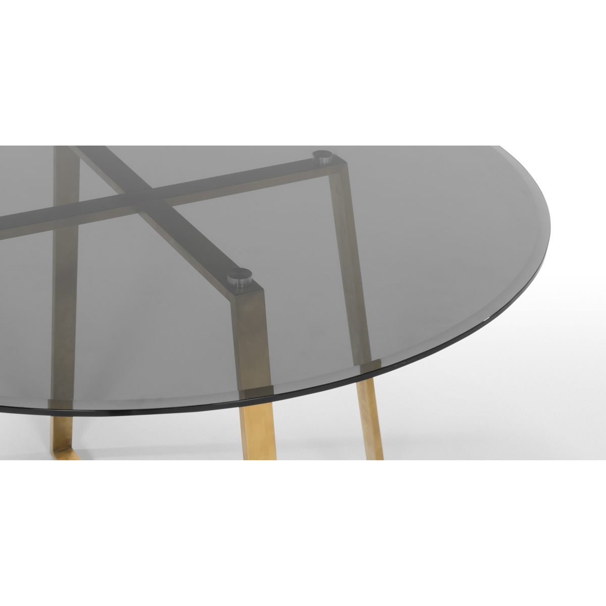 Haku 4 Seat Round Large Dining Table, Brass and smoked glass – image 6