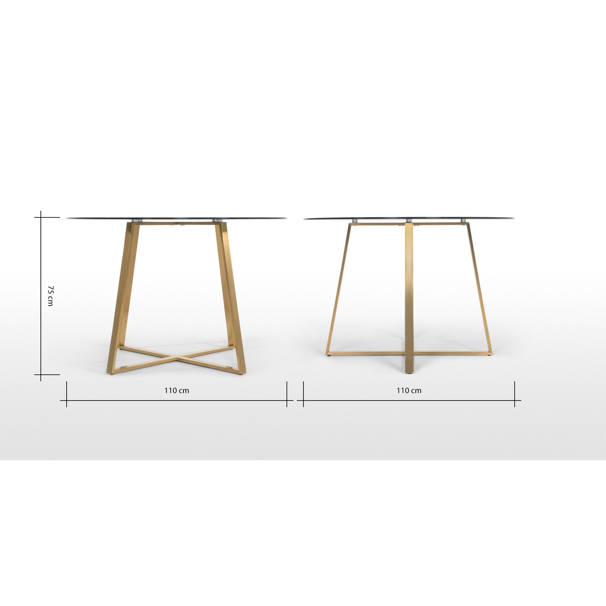 Haku 4 Seat Round Large Dining Table, Brass and smoked glass – image 7