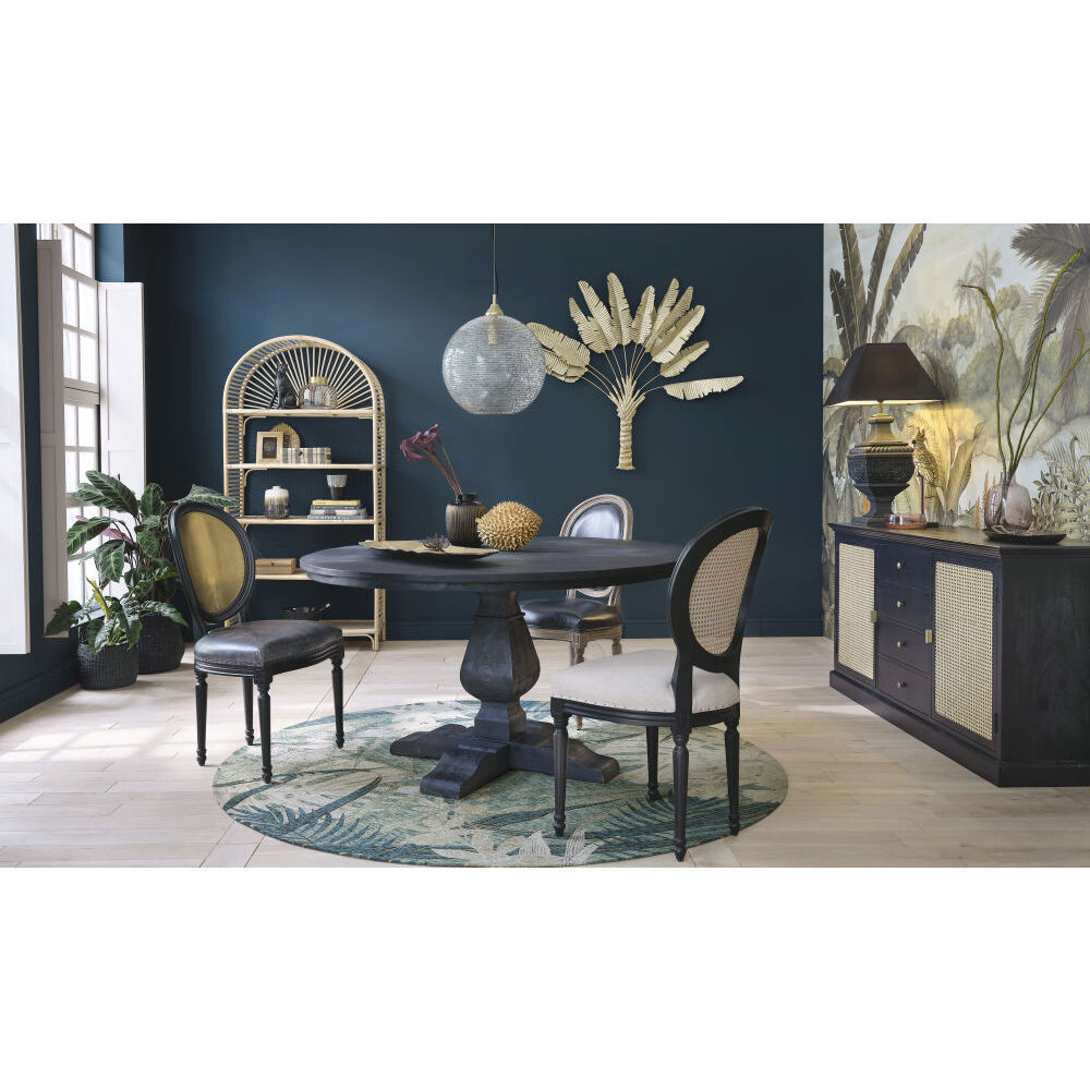 6/8-person dining table in black recycled pine D140cm – image 3