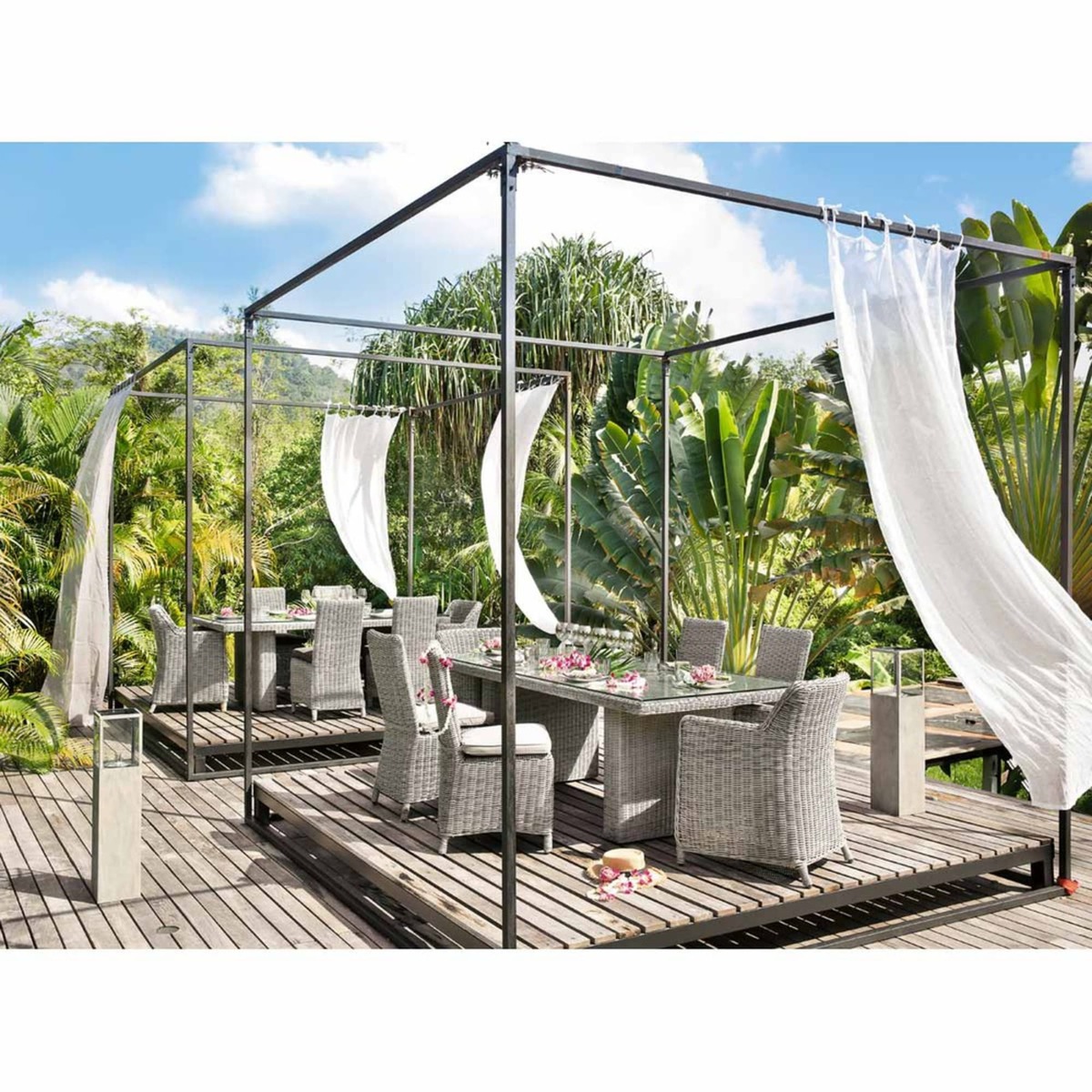 Tempered glass and resin wicker garden table in grey W 200cm Cape Town – image 6