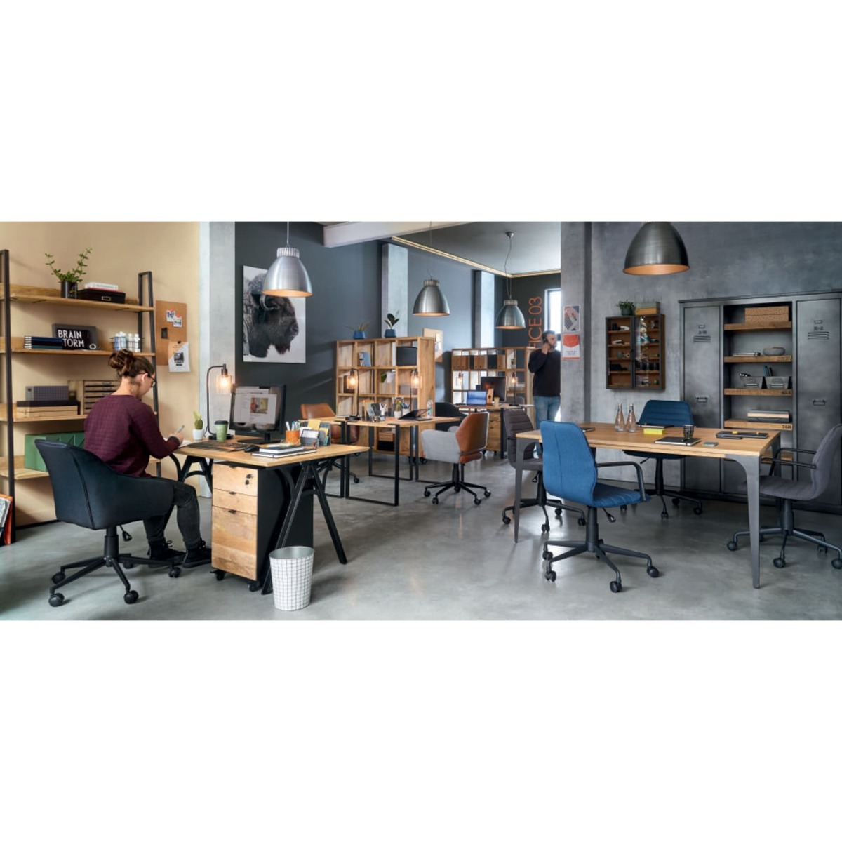 Pale Mango Wood and Grey Metal Meeting Table W145 Metropolis Pro – image 6