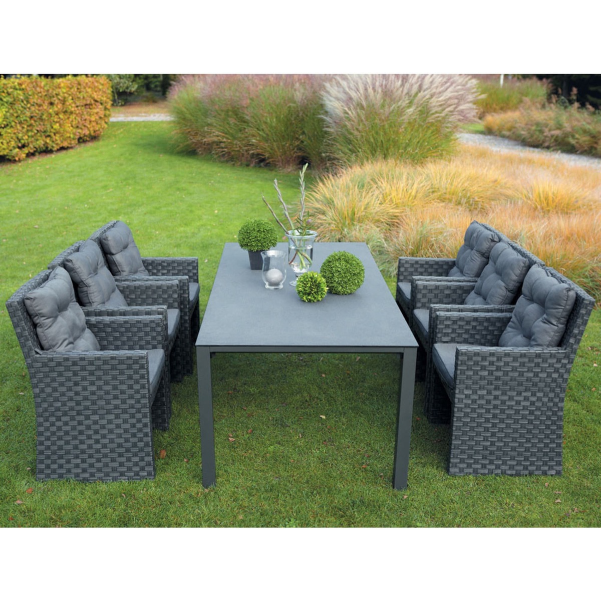 Tempered glass and aluminium garden table in charcoal grey W 220cm Square Garden – image 4