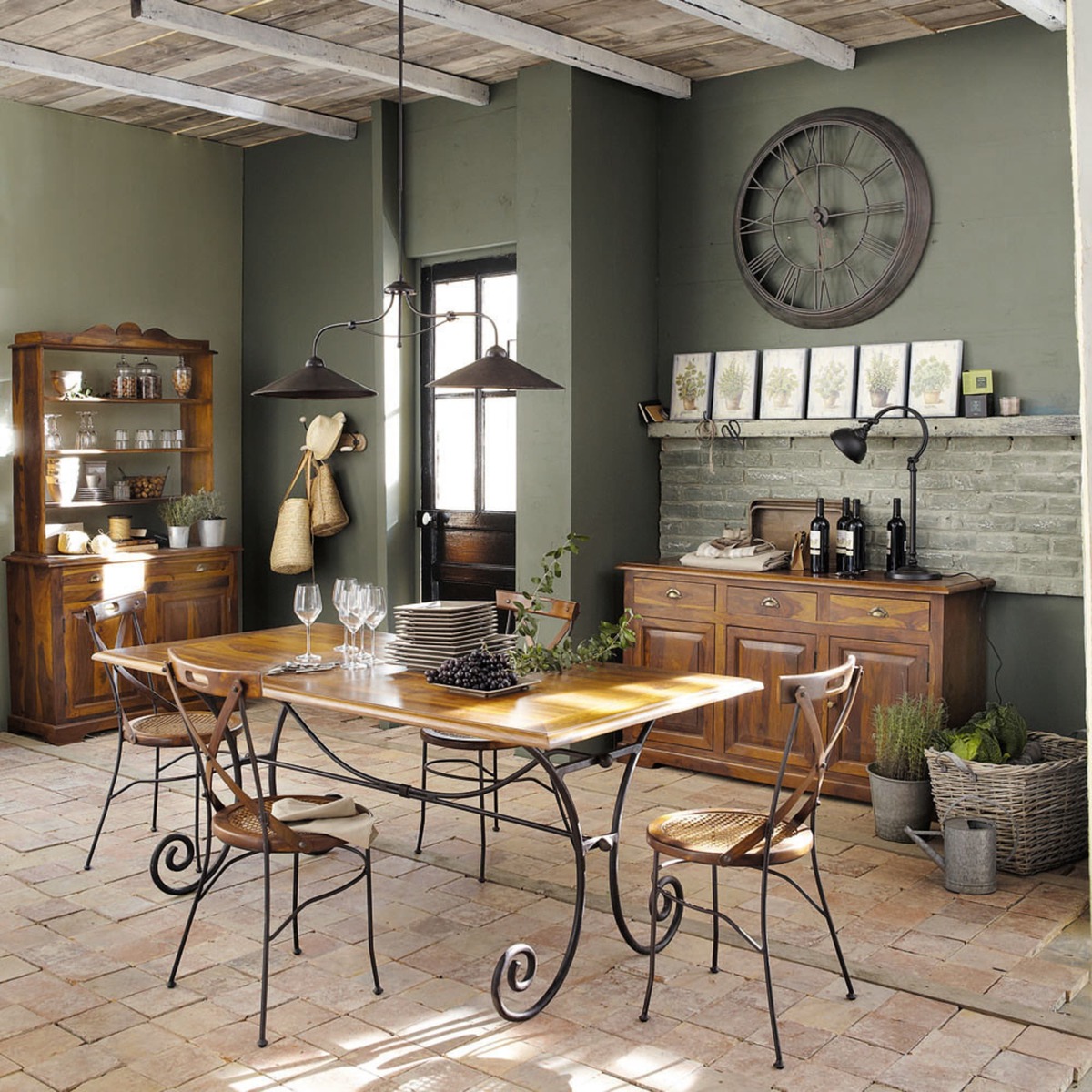 Solid sheesham wood and wrought iron dining table W 180cm Lubéron – image 2