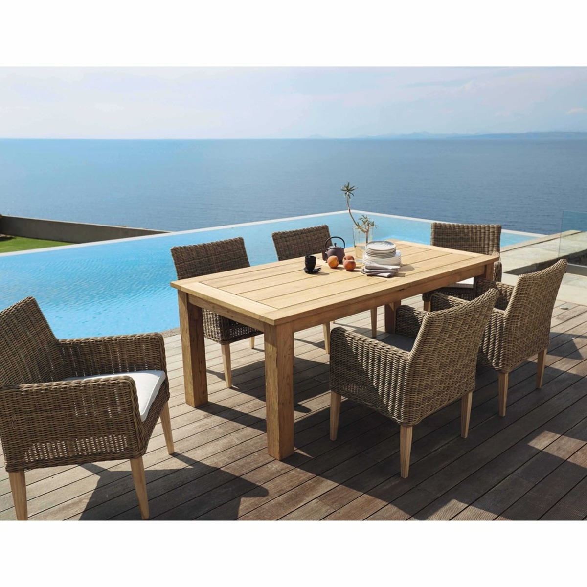 Recycled teak extending garden table W200 Cassiopee – image 3