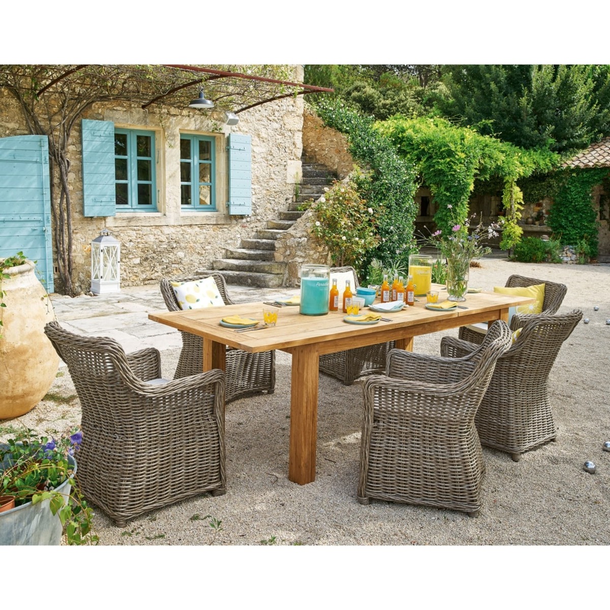 Recycled teak extending garden table W200 Cassiopee – image 7