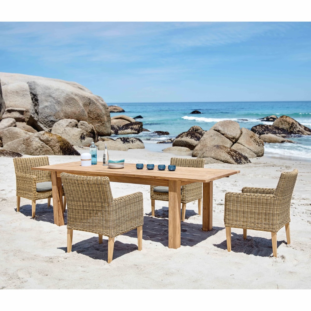 Recycled teak extending garden table W200 Cassiopee – image 8