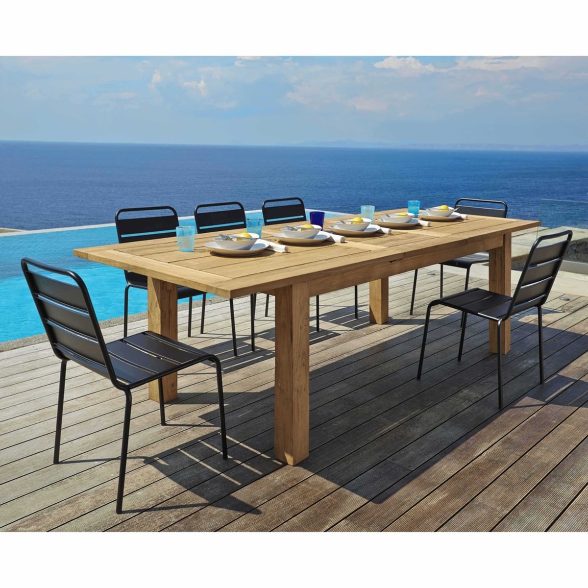 Recycled teak extending garden table W200 Cassiopee – image 10