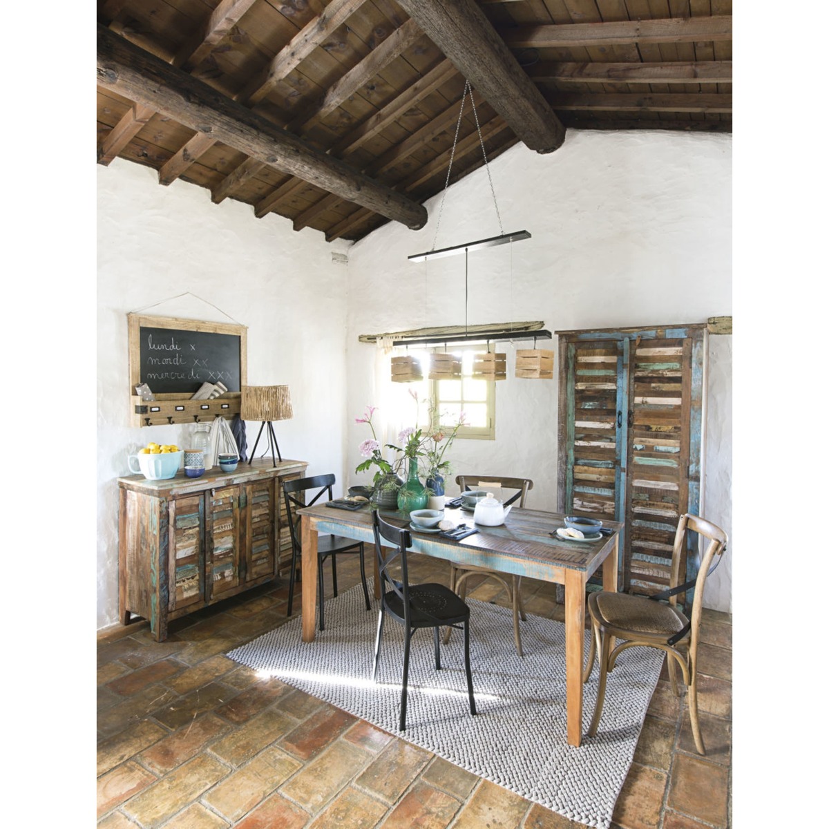 Recycled wood dining table in distressed finish W 160cm Calanque – image 2