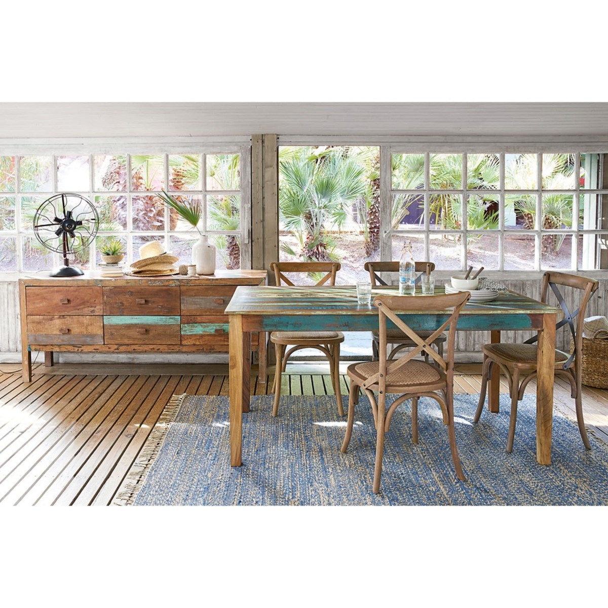Recycled wood dining table in distressed finish W 160cm Calanque – image 3