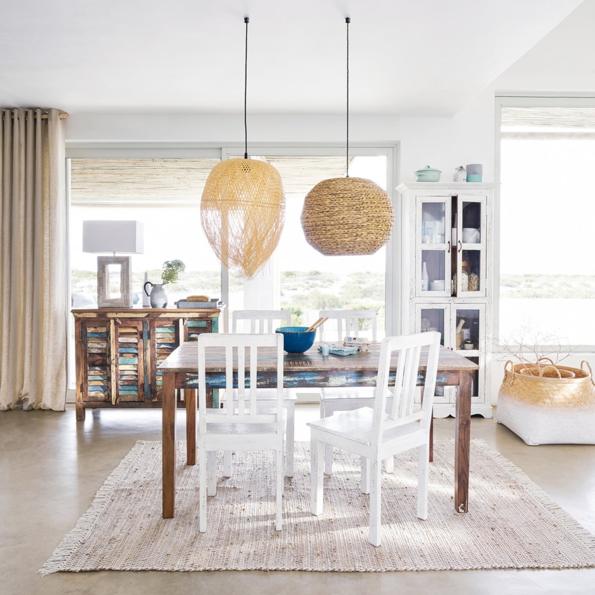 Recycled wood dining table in distressed finish W 160cm Calanque – image 4
