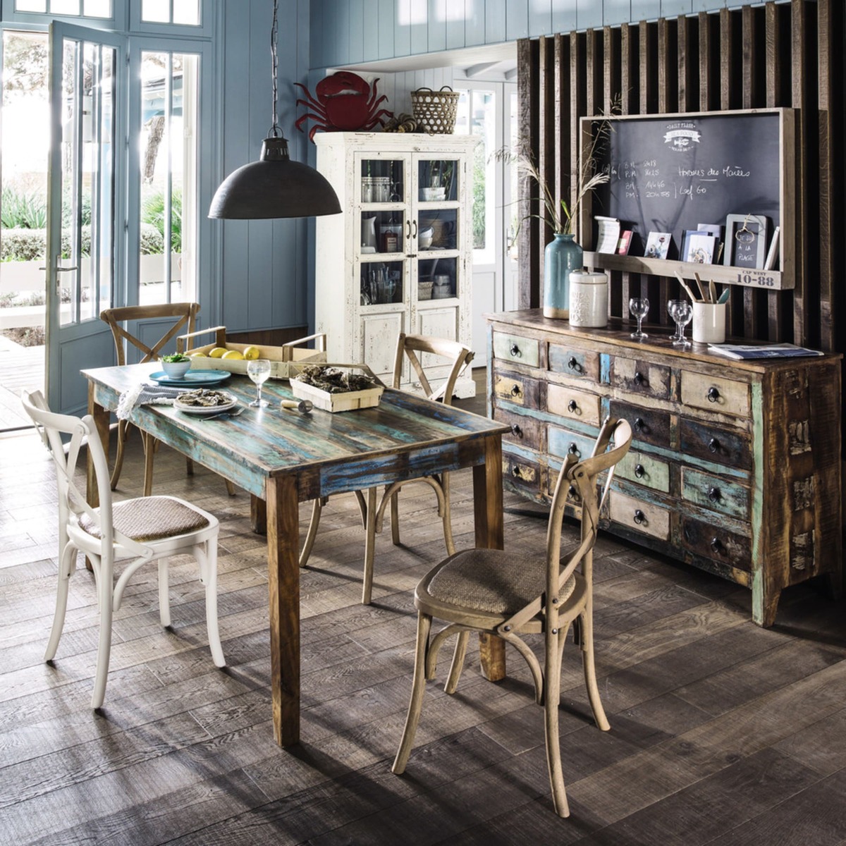 Recycled wood dining table in distressed finish W 160cm Calanque – image 5
