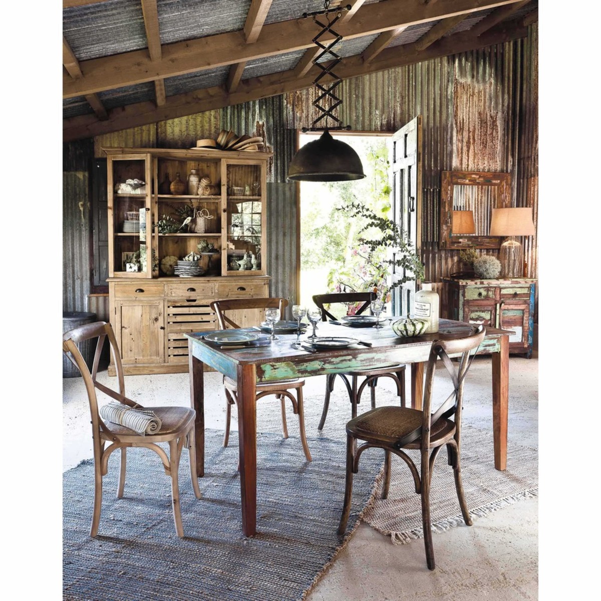 Recycled wood dining table in distressed finish W 160cm Calanque – image 8
