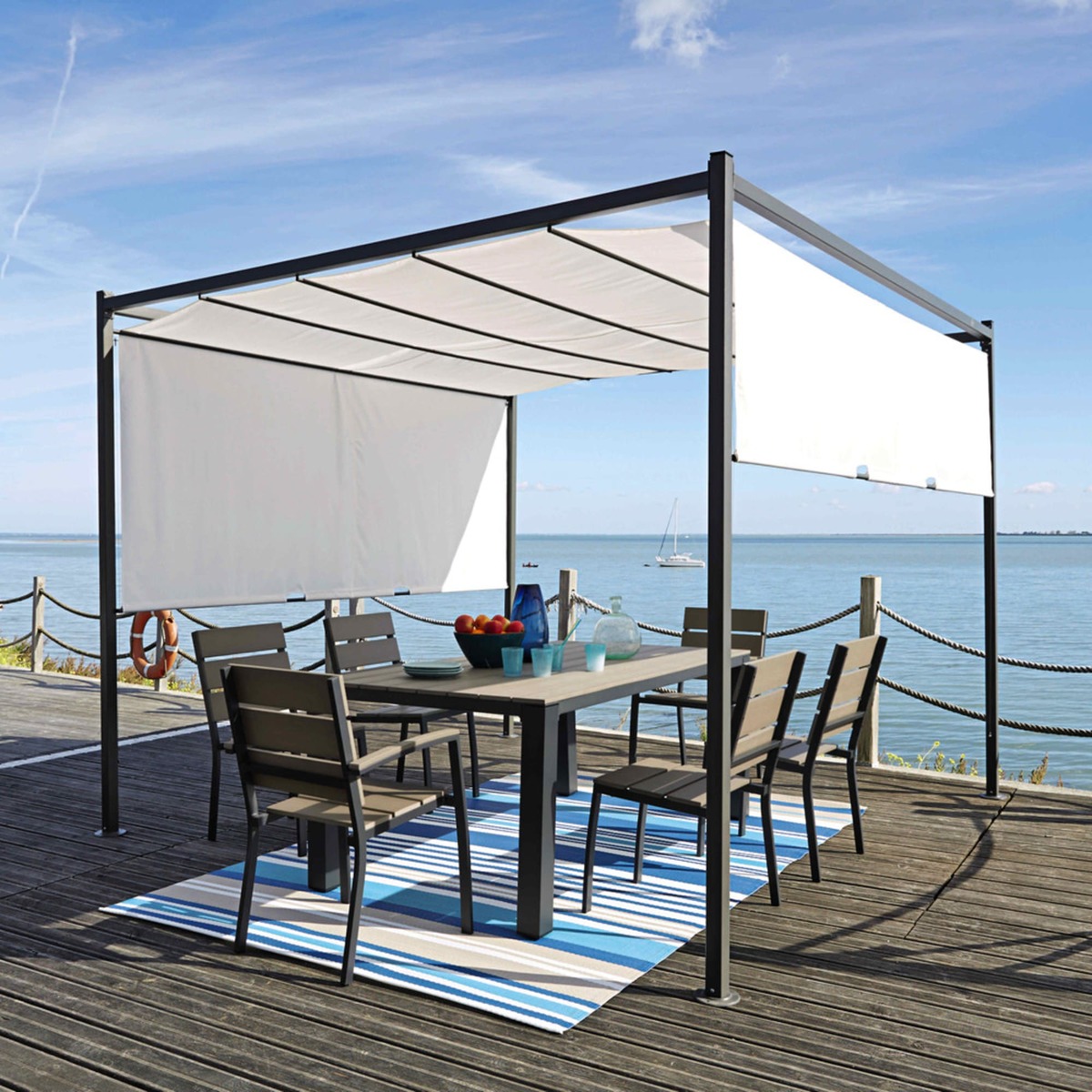 Grey garden table in aluminium W 180cm Escale – image 2