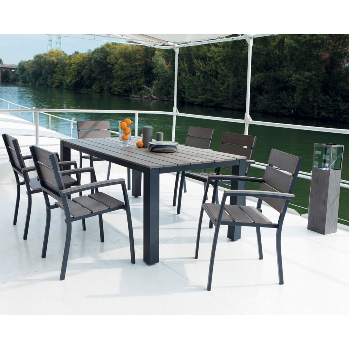 Grey garden table in aluminium W 180cm Escale – image 3
