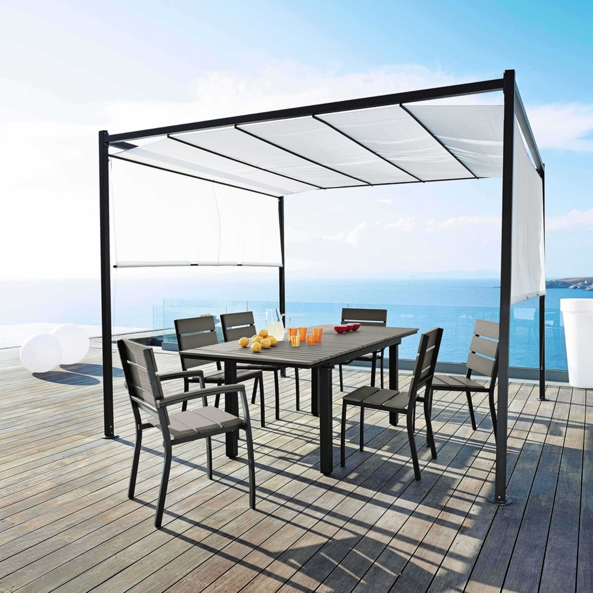 Garden table in imitation wood composite and aluminium in grey W 213 Escale – image 5