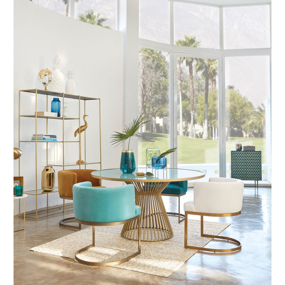 Round Whitened Glass 6-Seater Dining Table D140 Riverside – image 2