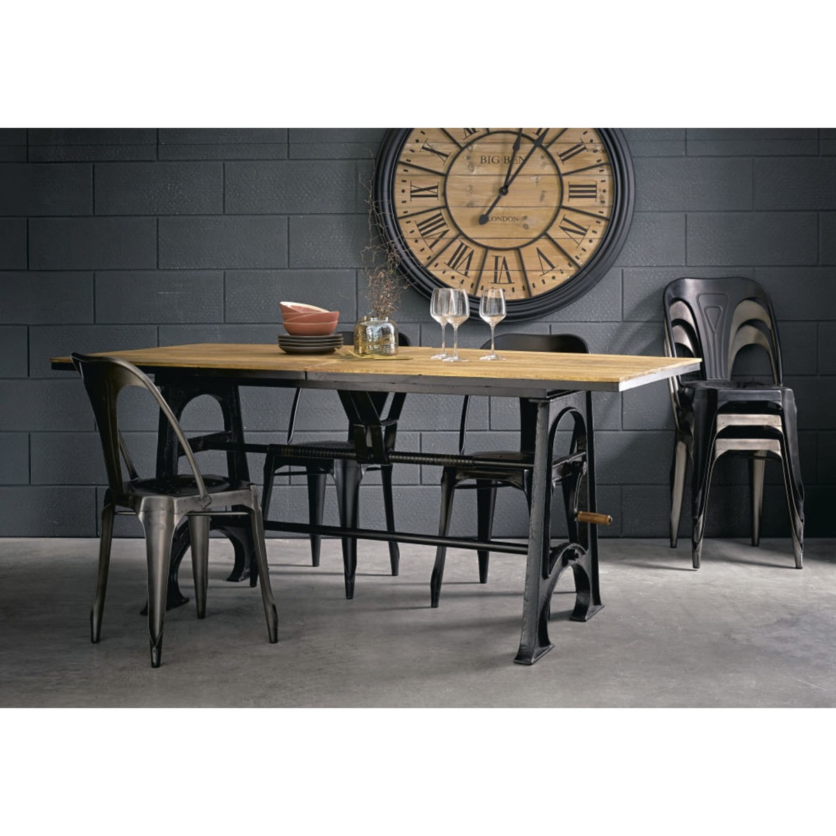 Industrial Extendible 8-10 Seater Dining Table L180/220 Manivelle – image 7
