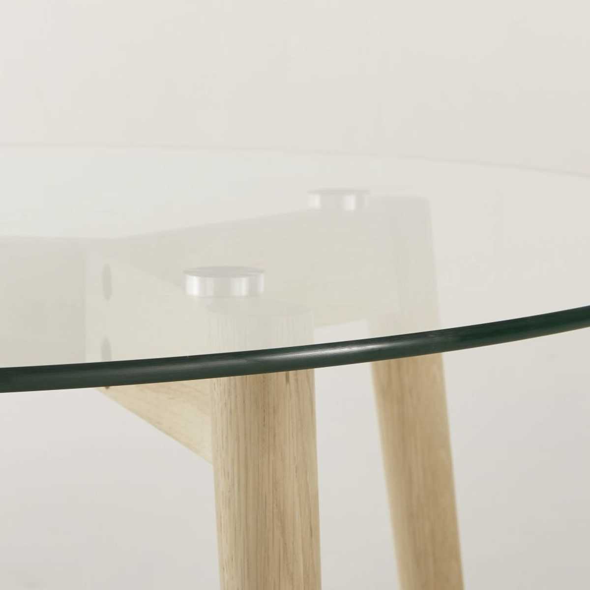 Round 4-Seater Glass and Oak Dining Table D90 Mirage – image 2