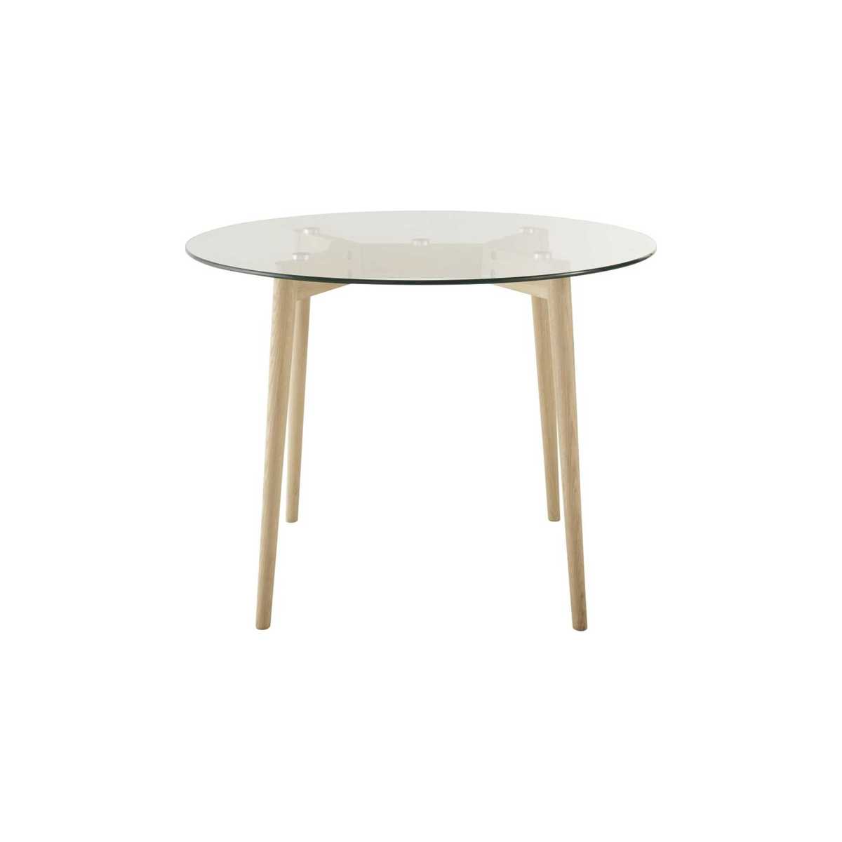 Round 4-Seater Glass and Oak Dining Table D90 Mirage – image 1