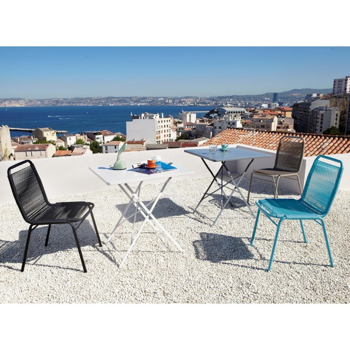 2-Seater White Epoxy-Treated Metal Folding Garden Table W70 Guinguette – image 7
