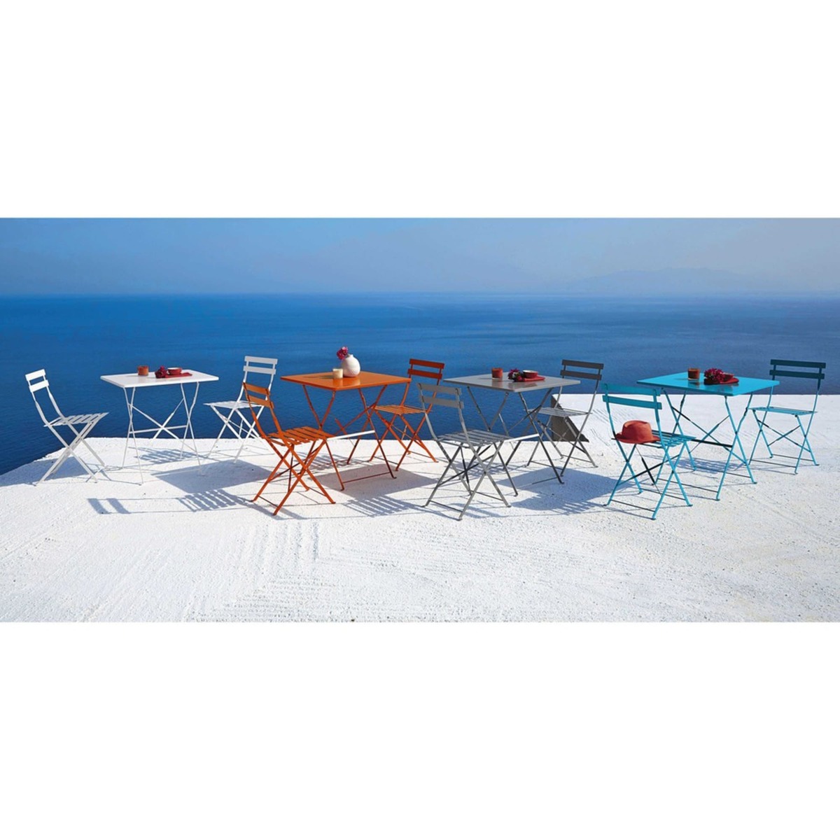 2-Seater White Epoxy-Treated Metal Folding Garden Table W70 Guinguette – image 8