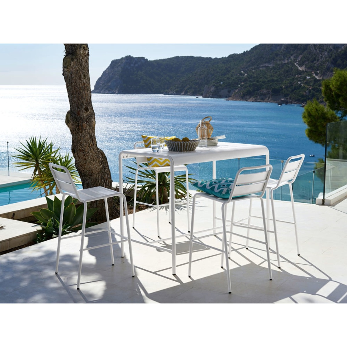 White Metal 4-Seater Counter-Height Garden Table L130 Batignolles – image 6