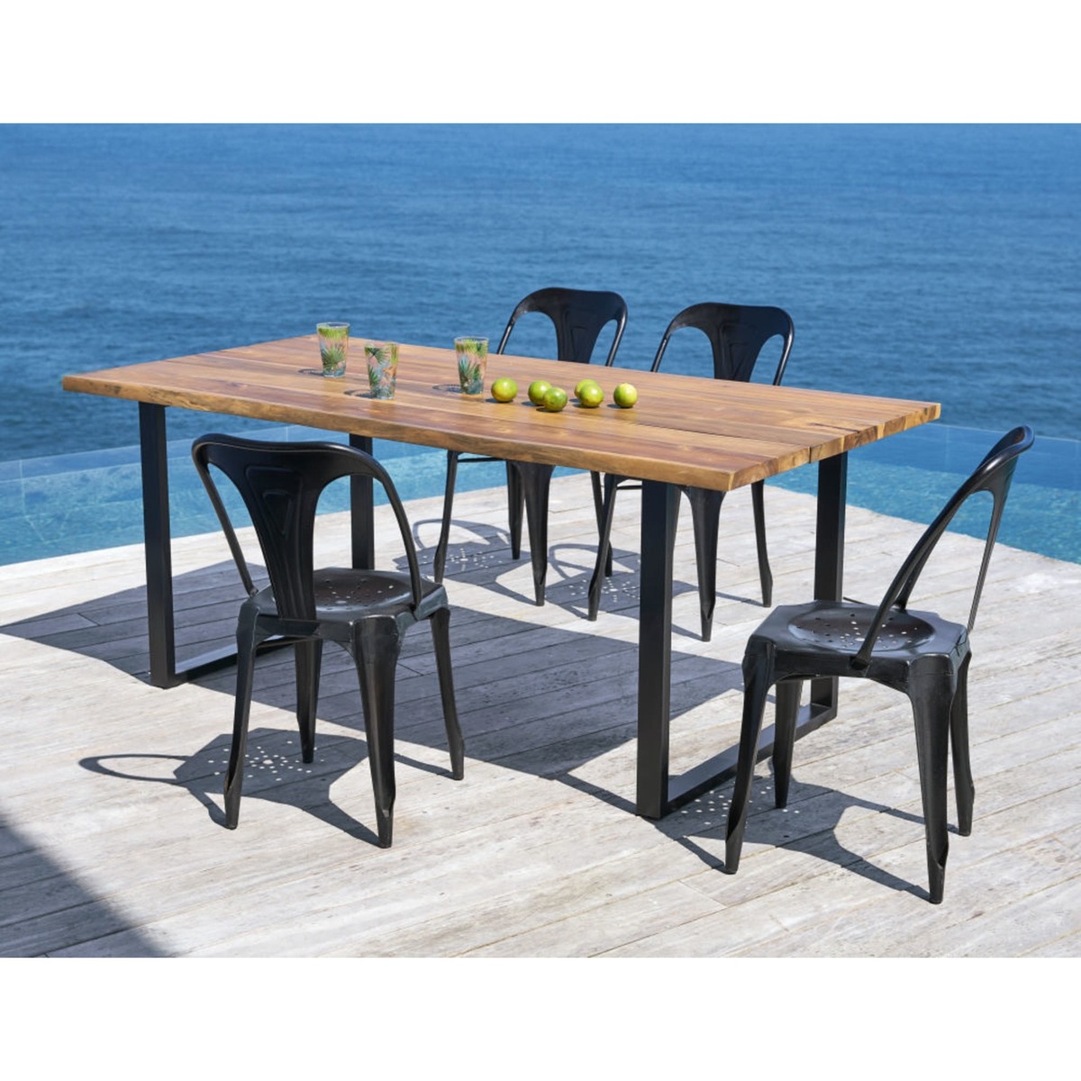 Black Metal and Solid Acacia 6-8 Seater Garden Table L190 Pianosa – image 6
