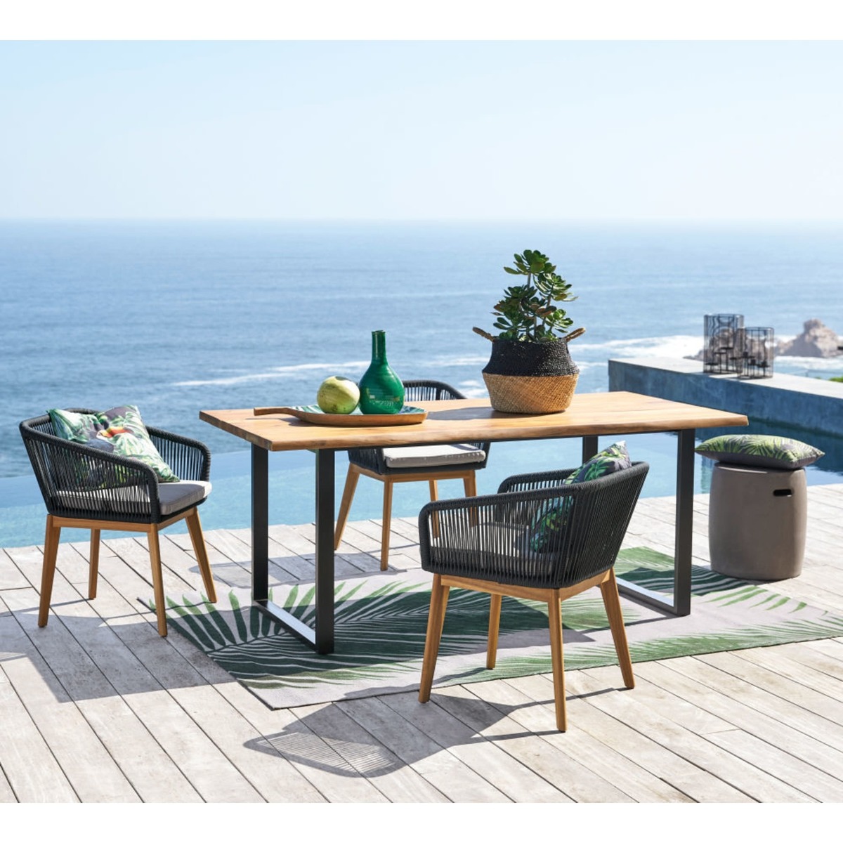 Black Metal and Solid Acacia 6-8 Seater Garden Table L190 Pianosa – image 7