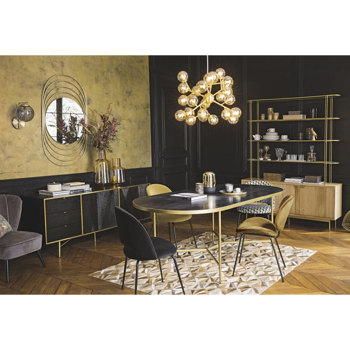 Oval Blackened Mango Wood Slatted 8/10-Seater Dining Table W220 Hana – image 2