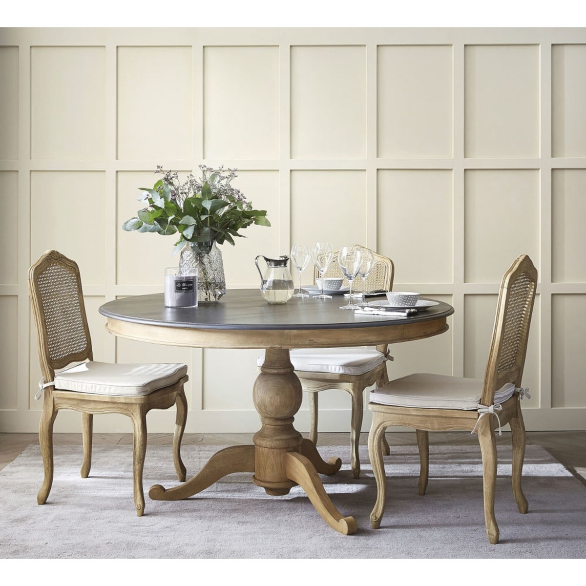 Mango wood round dining table in slate grey D 140cm Montaigne – image 2