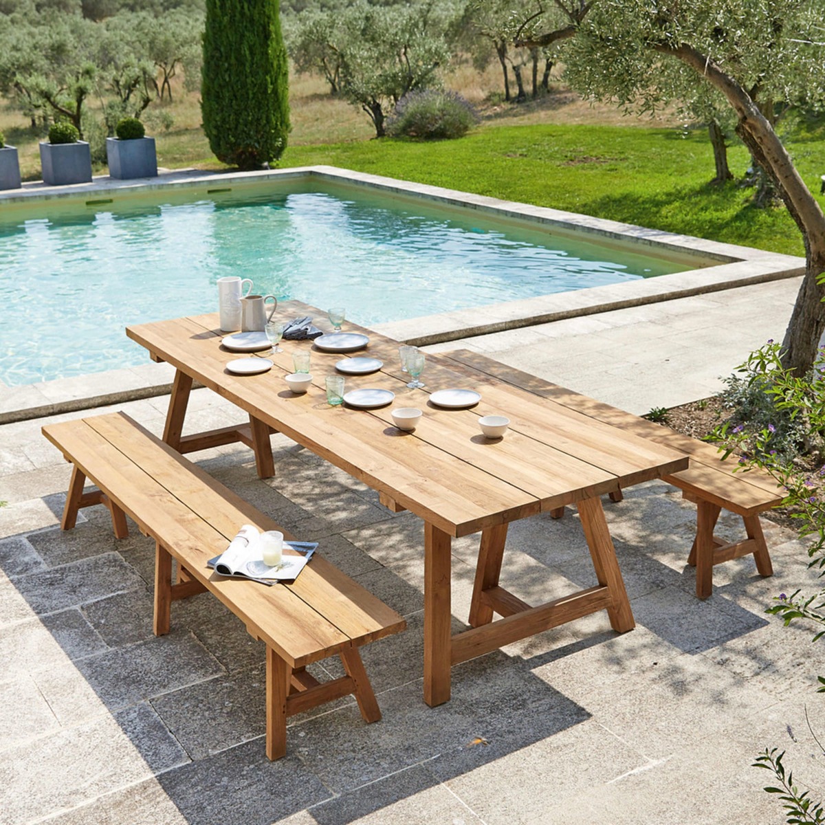 12-14-seater Recycled Teakholz garden table L300 Tecka – image 4