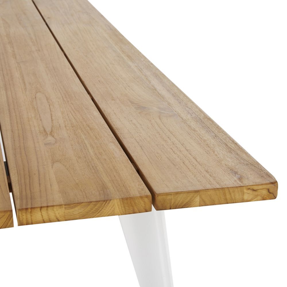 Professional quality 6 to 8-seater white aluminium and solid teak outdoor dining table L180cm – image 3