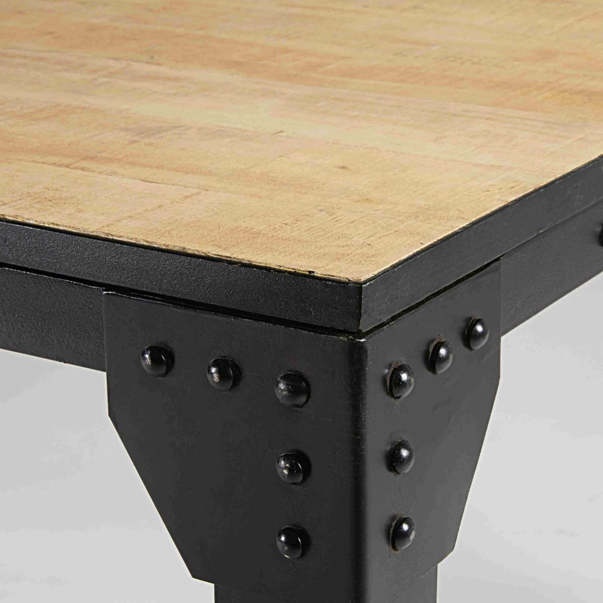 Mango Wood and Black Metal Extendible 8-12 Seater Dining Table L200-280 Factory – image 7
