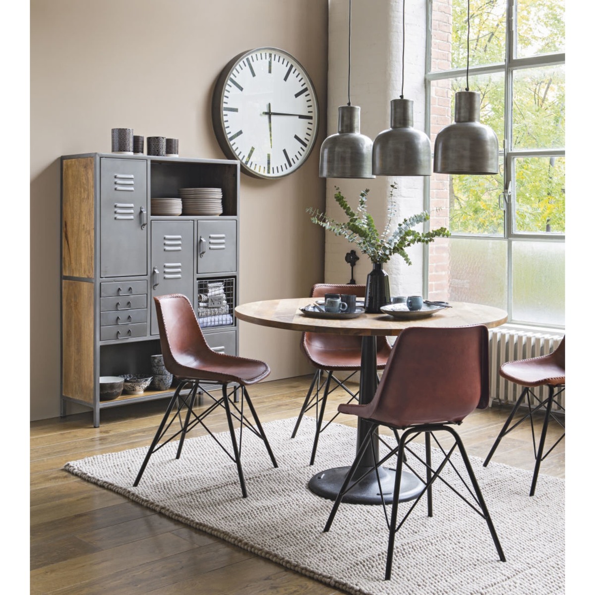 Solid mango wood and black metal dining table D 115 Factory – image 3