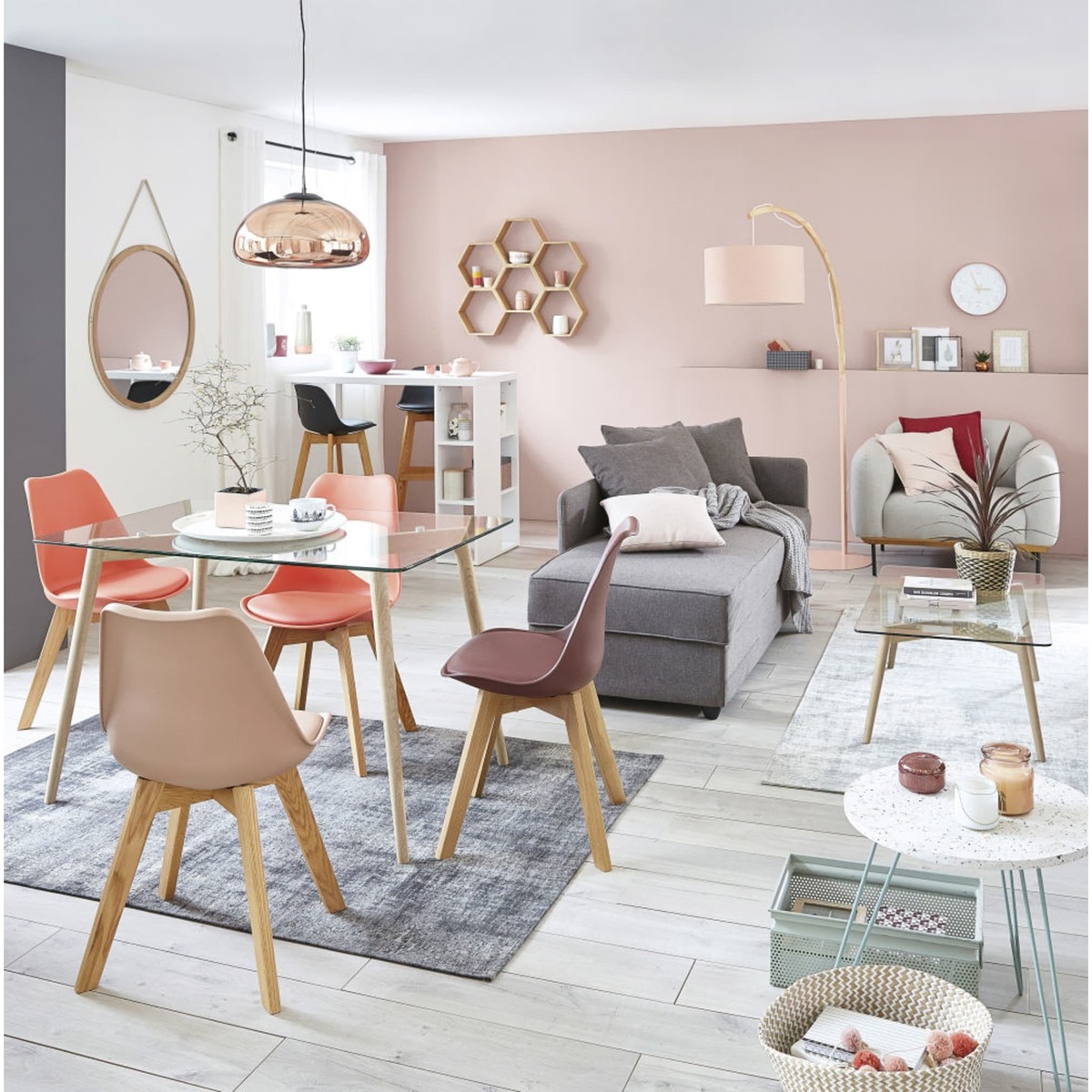 Oak and glass dining table L 120 Mirage – image 5
