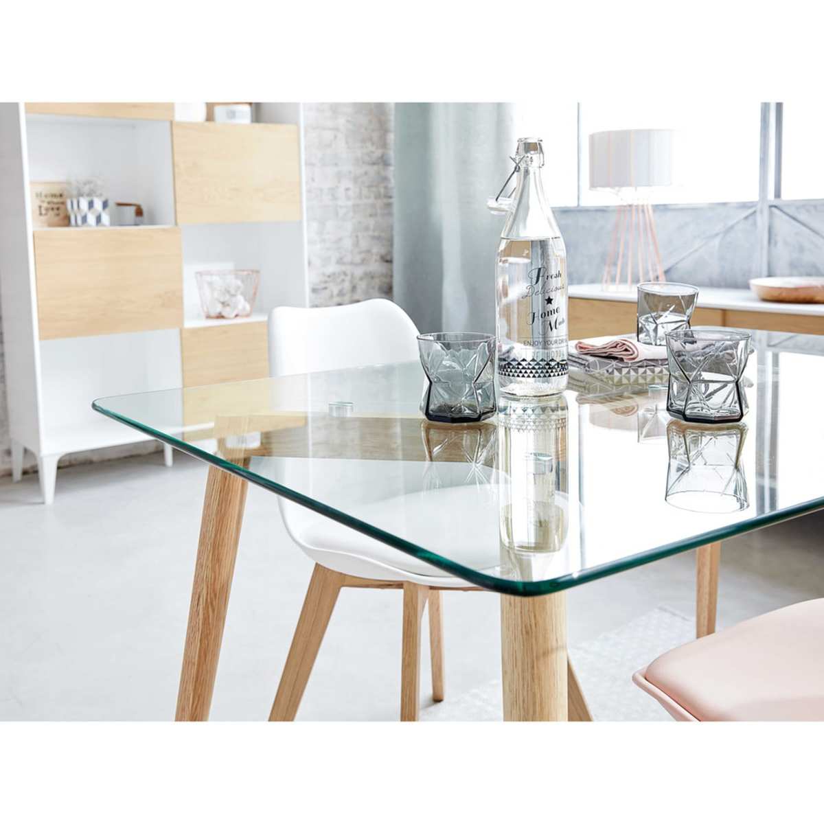 Oak and glass dining table L 120 Mirage – image 6