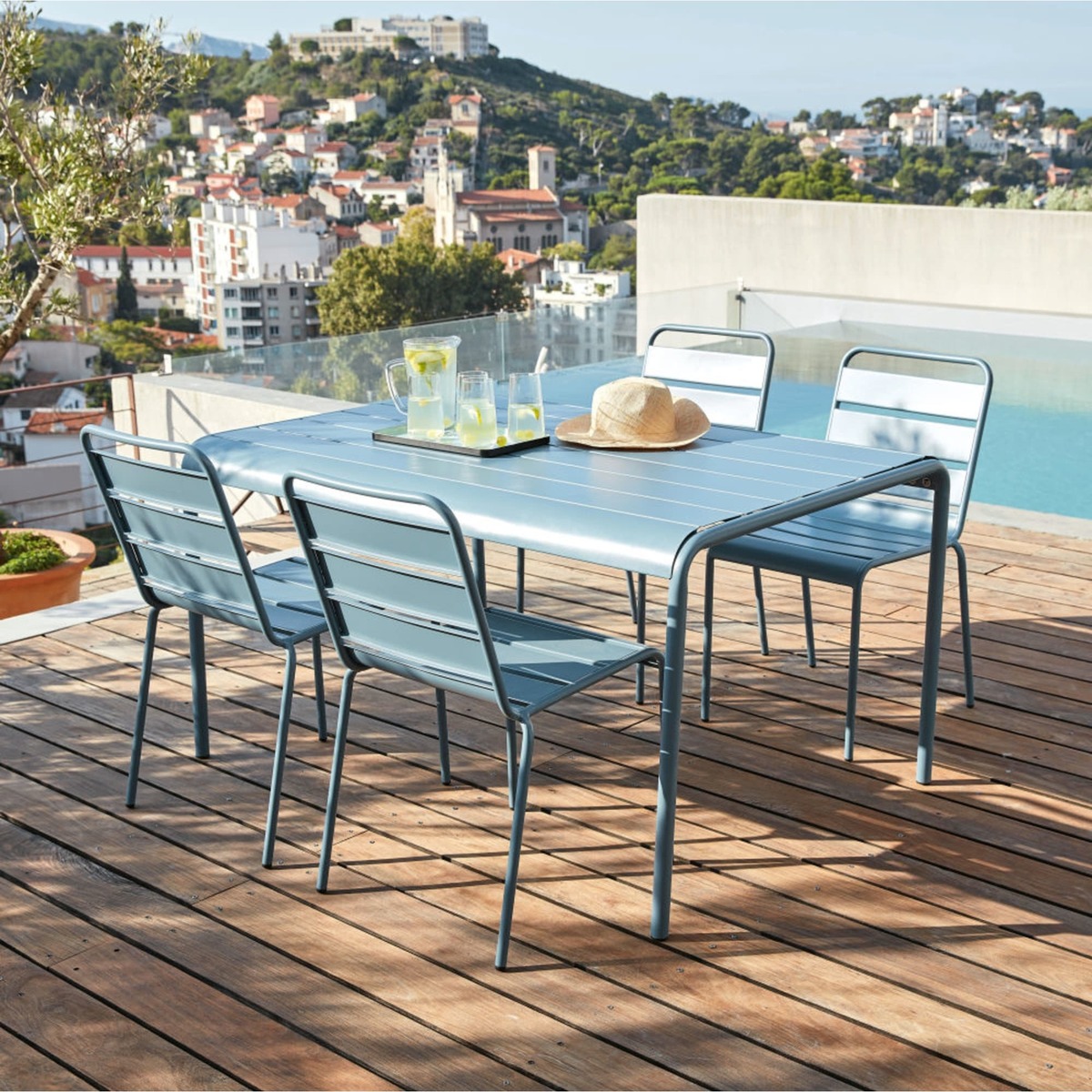 Blue Grey Metal 4-6 Seater Garden Table L140 Batignolles – image 6
