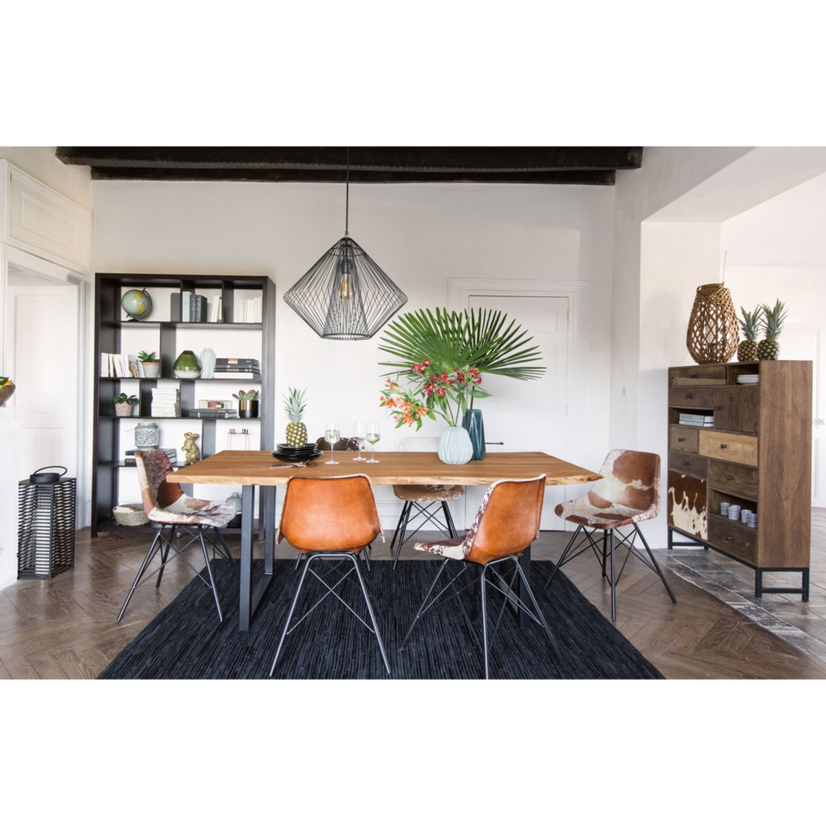 Black Metal and Acacia Industrial Dining Table W 200 cm Palissandre – image 3
