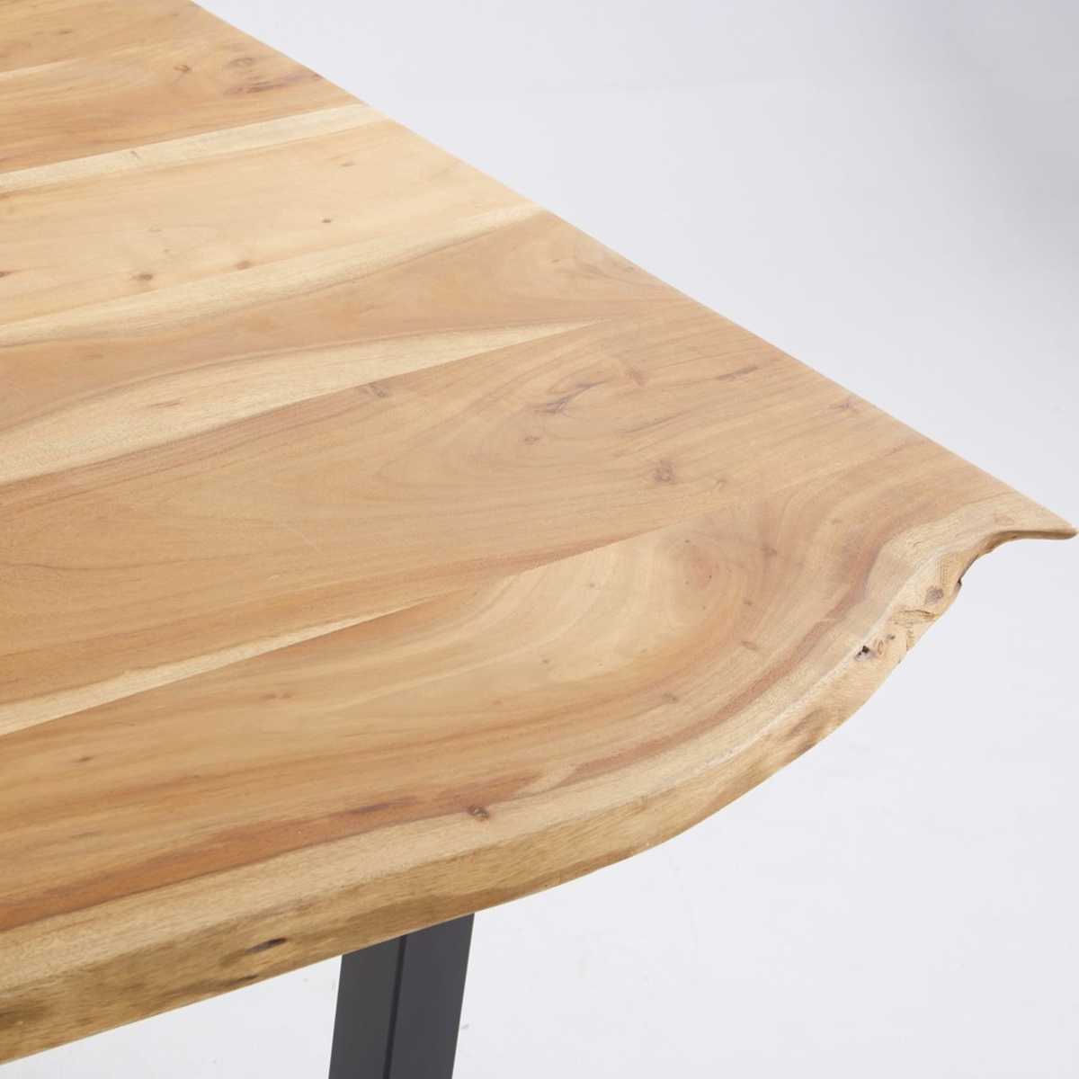 Black Metal and Acacia Industrial Dining Table W 200 cm Palissandre – image 4