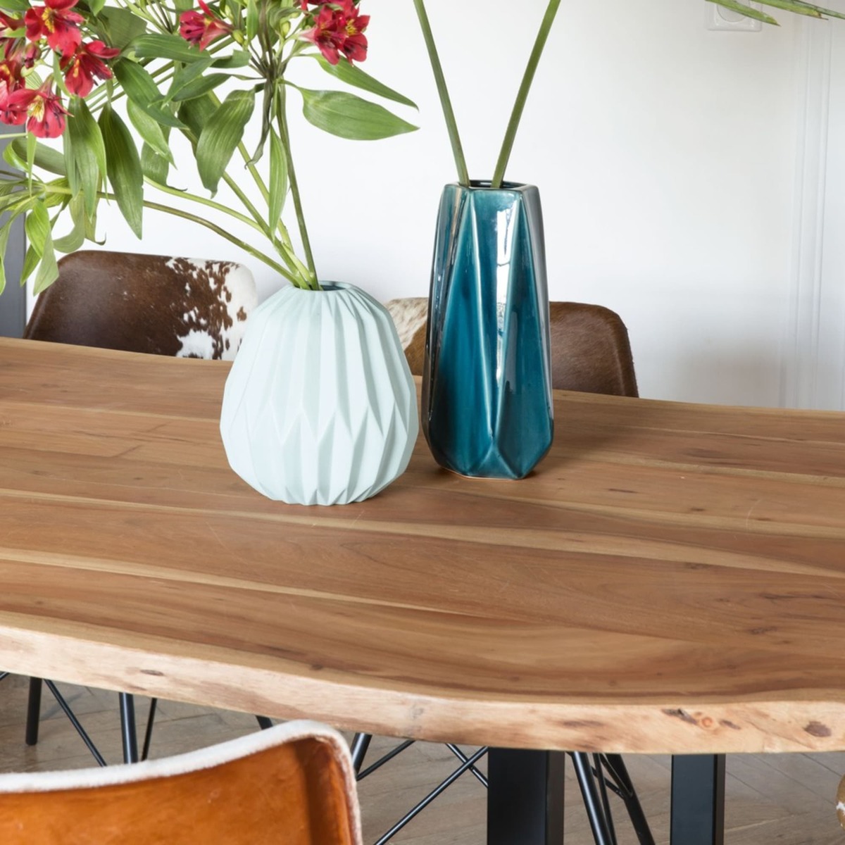 Black Metal and Acacia Industrial Dining Table W 200 cm Palissandre – image 6