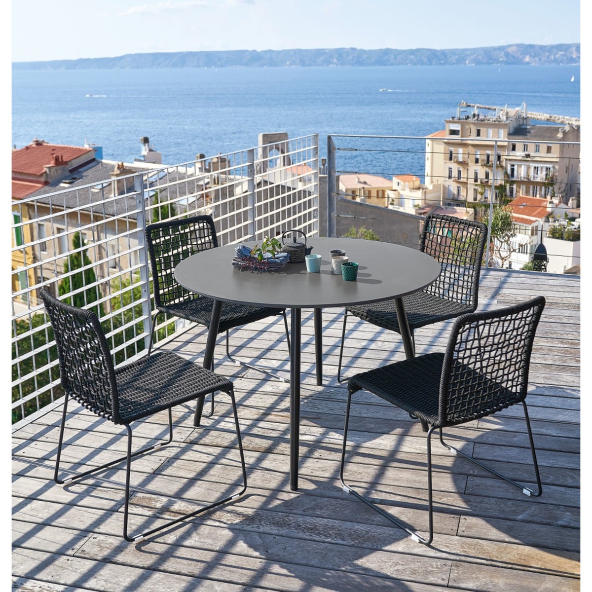 Round Anthracite Grey Concrete 5-Seater Garden Table D110 Nouba – image 6