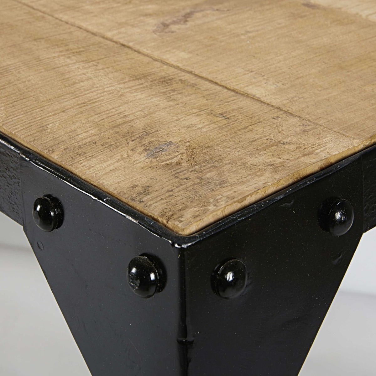 Solid mango wood and black metal dining table L140 Factory – image 4