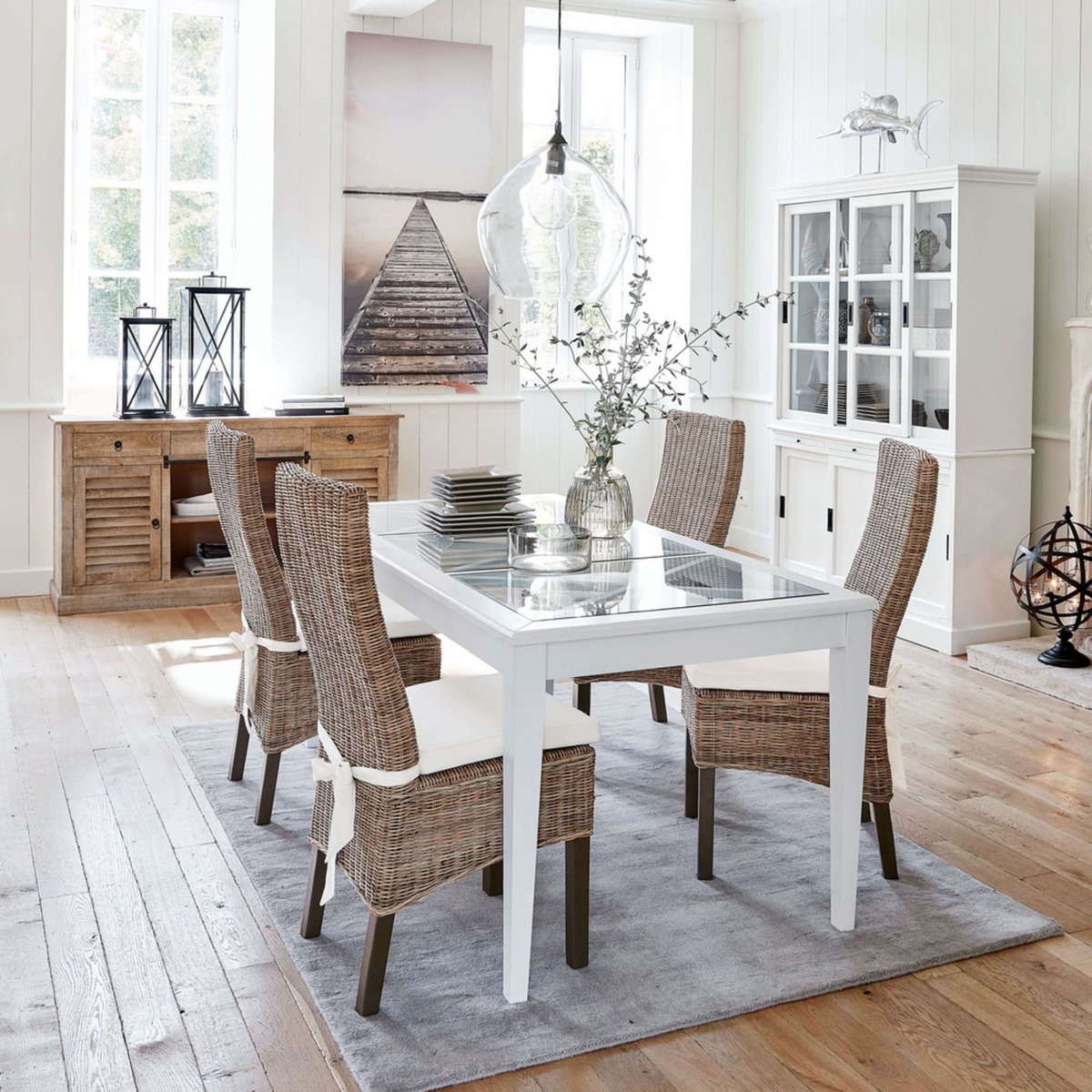 8-Seater White Pine and Tempered Glass Dining Table L 180 cm Newport – image 3