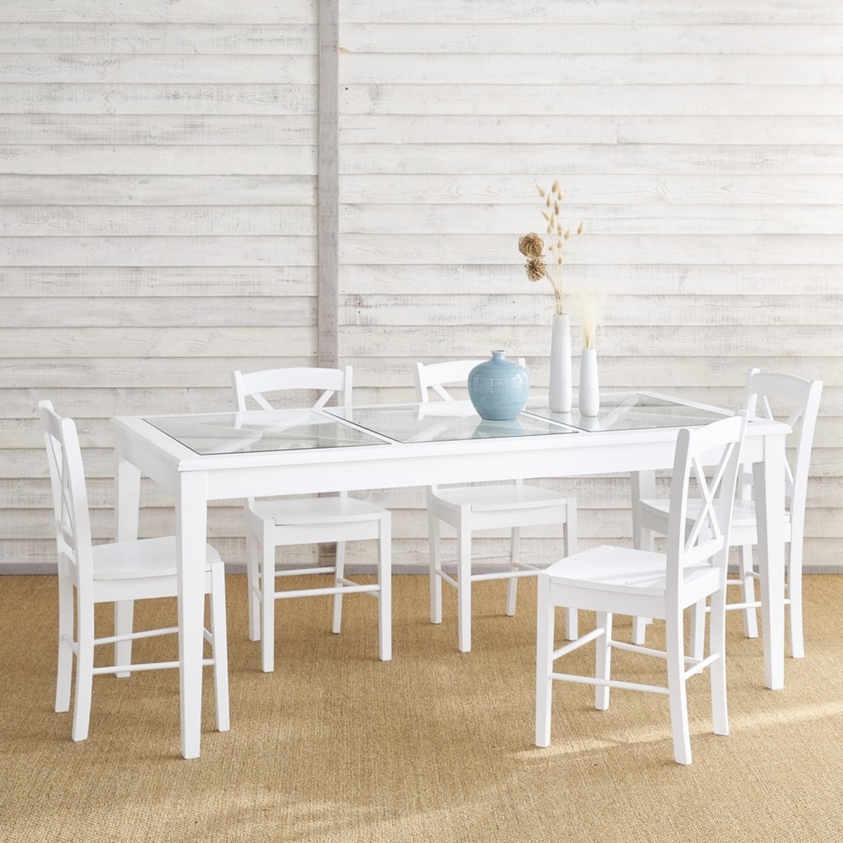 8-Seater White Pine and Tempered Glass Dining Table L 180 cm Newport – image 6